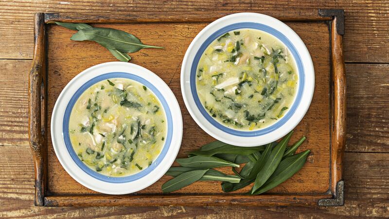 Roast chicken, butterbean and wild garlic chowder