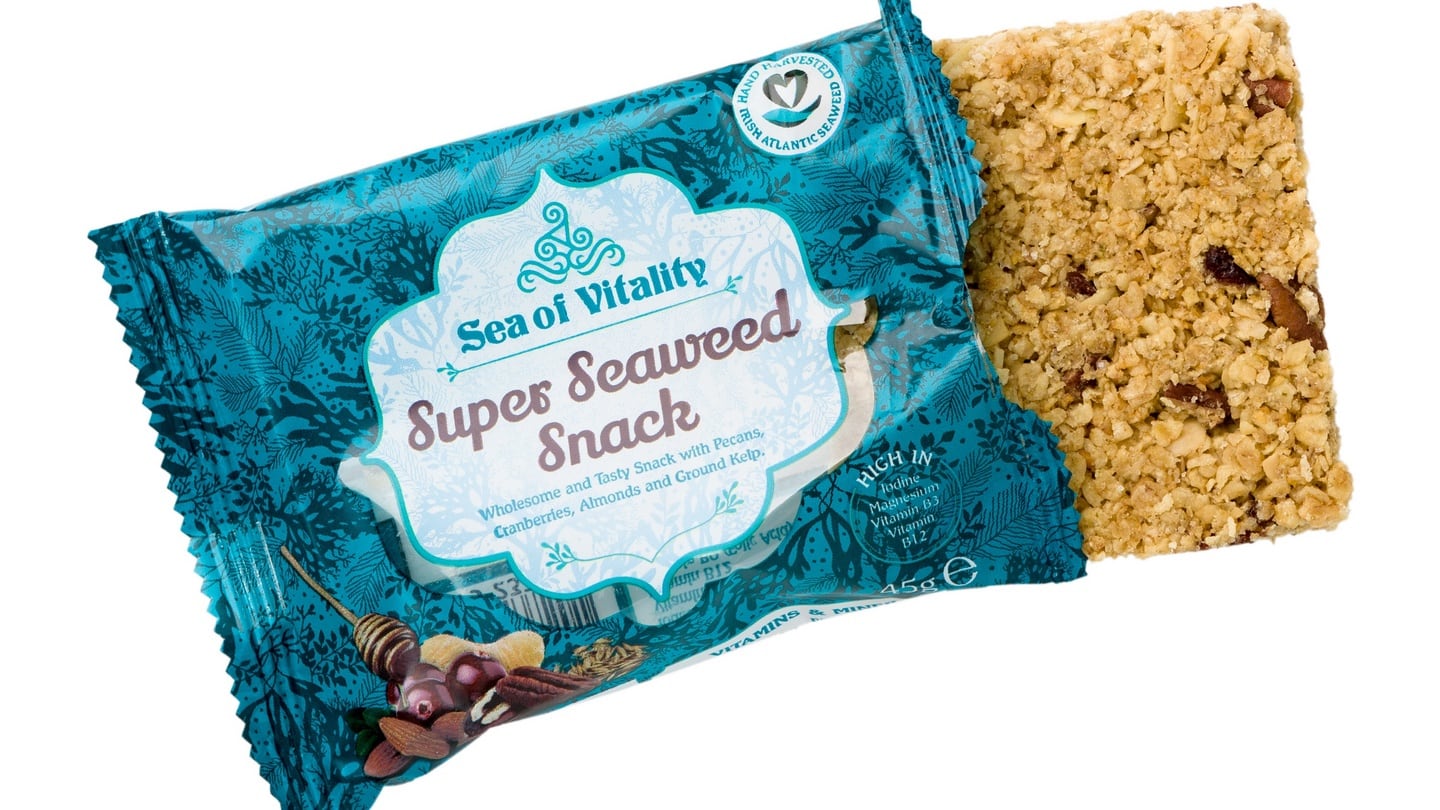 Their Super Seaweed Snack is an oat-based biscuit with cranberries, pecan nuts and flaked almonds that also contains ground kelp