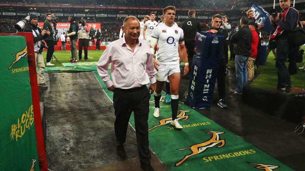 England head coach Eddie Jones walks off the pitch following the first Test against South Africa at Ellis Park in Johannesburg. Photograph: David Rogers/Getty Images