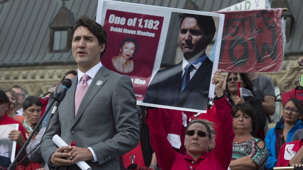 The Canadian prime minister, Justin Trudeau, supported an investigation into missing Indigenous women as one of his Liberal party’s campaign promises. Photograph: Adrian Wyld/AP