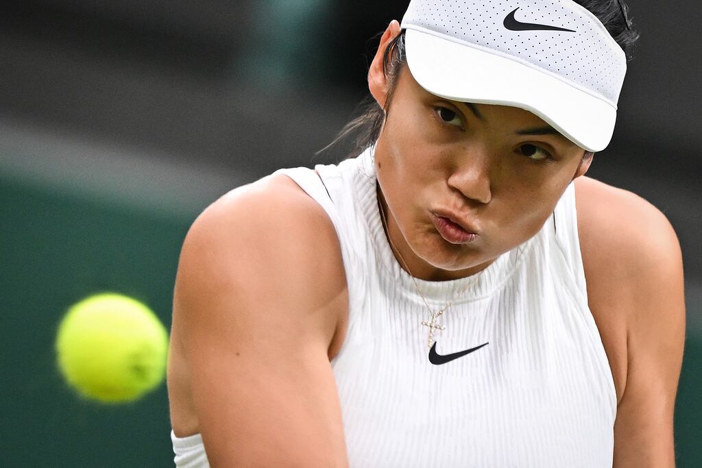 Britain's Emma Raducanu beat Belgium's Elise Mertens in the second round at Wimbledon. Photograph: Andrej Isakovic/AFP via Getty Images