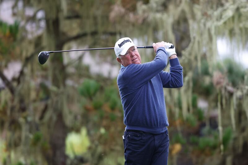 Mark O'Meara of the United States plays a tee shot at the PURE Insurance Championship at Pebble Beach. Photograph: Lachlan Cunningham/Getty