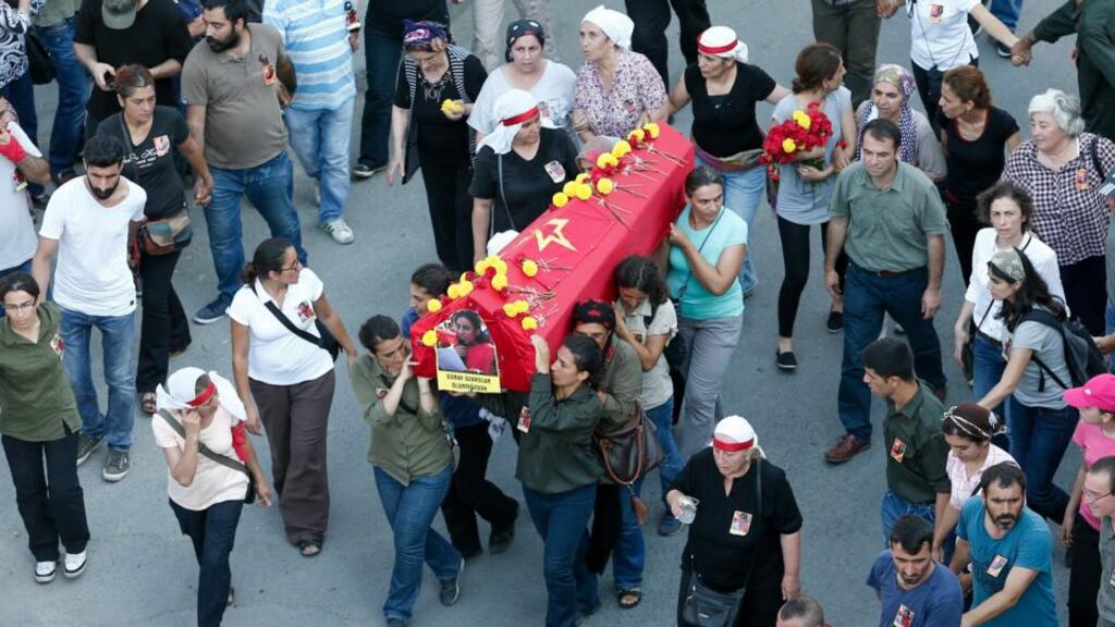 Mourners carry the coffin of Günay Özarslann, who was killed by Turkish police in Istanbul in an anti-terror operation on July 24th. ‘Günay ... wasn’t married – she was in love with her revolutionary aspirations,” says her elder sister. Photograph: Sedat Suna/EPA
