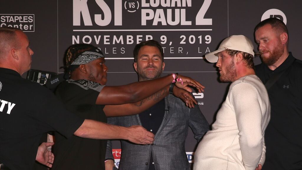YouTubers KSI (L) and Logan Paul fight in LA this weekend. Photograph: Victor Decolongon/Getty