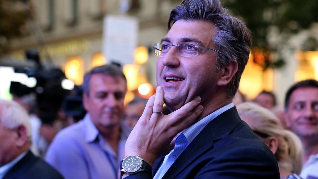 Andrej Plenkovic, president of Croatian Democratic Union (HDZ), during an election rally in Zagreb, Croatia, yesterday. Photograph: Antonio Bronic/Reuters