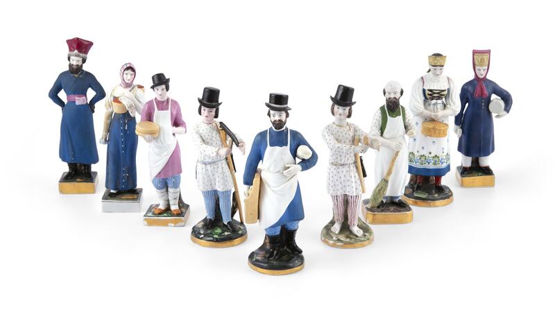 Eleven Russian Gardner figures sold for a collective €47,500 (€1,000- €1,500 a piece) at Adams.