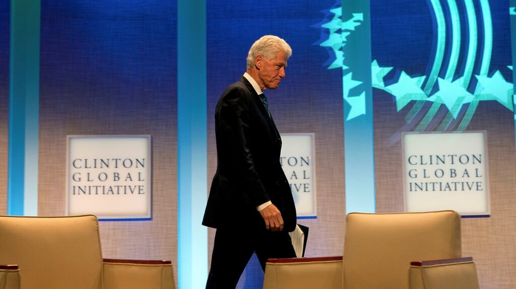 Former president Bill Clinton walks on stage at a Clinton Global Initiative event in New York in  2010. The Clinton Foundation become an Achilles’ heel for Hillary’s presidential campaign. Photograph: Doug Mills/The New York Times
