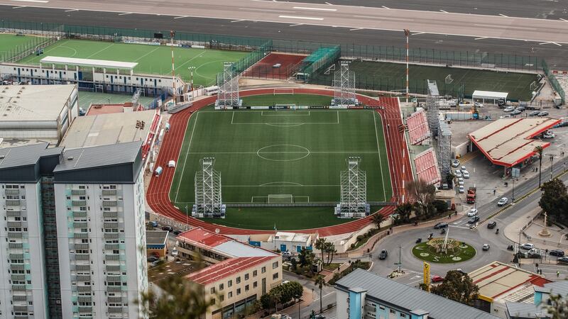 An aerial view of the Victoria Stadium. Photograph: James Crombie/Inpho