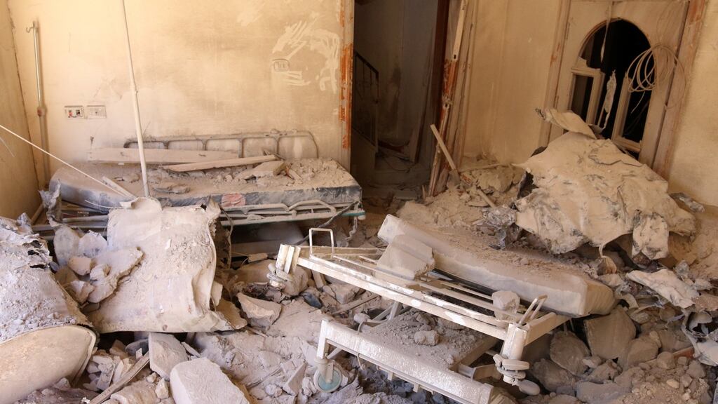 A damaged field hospital room is seen after airstrikes in a rebel held area in Aleppo, Syria on Saturday. Photograph: Reuters