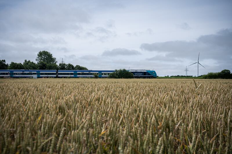 A regional train going from Westerland to Hamburg, near Niebüll, Germany. Photograph: Lena Mucha/The New York Times