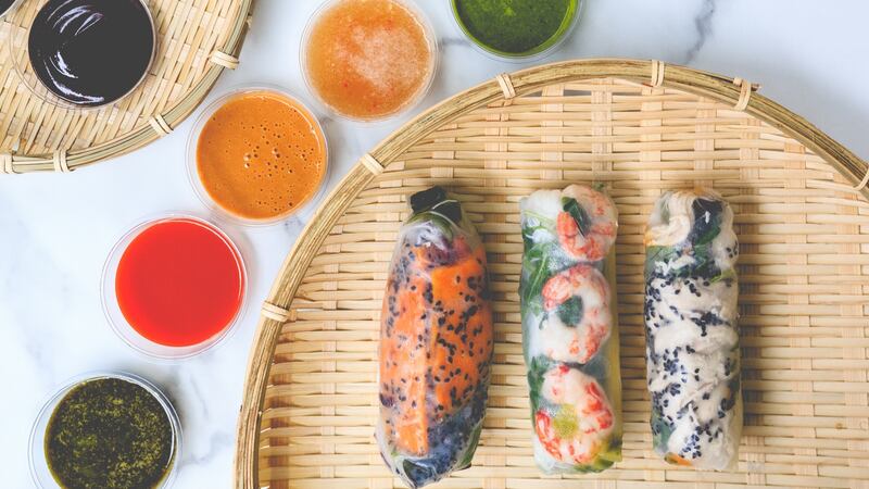 Vietnamese rice paper rolls and dipping sauces from Pang on Kevin Street Lower, Dublin 2