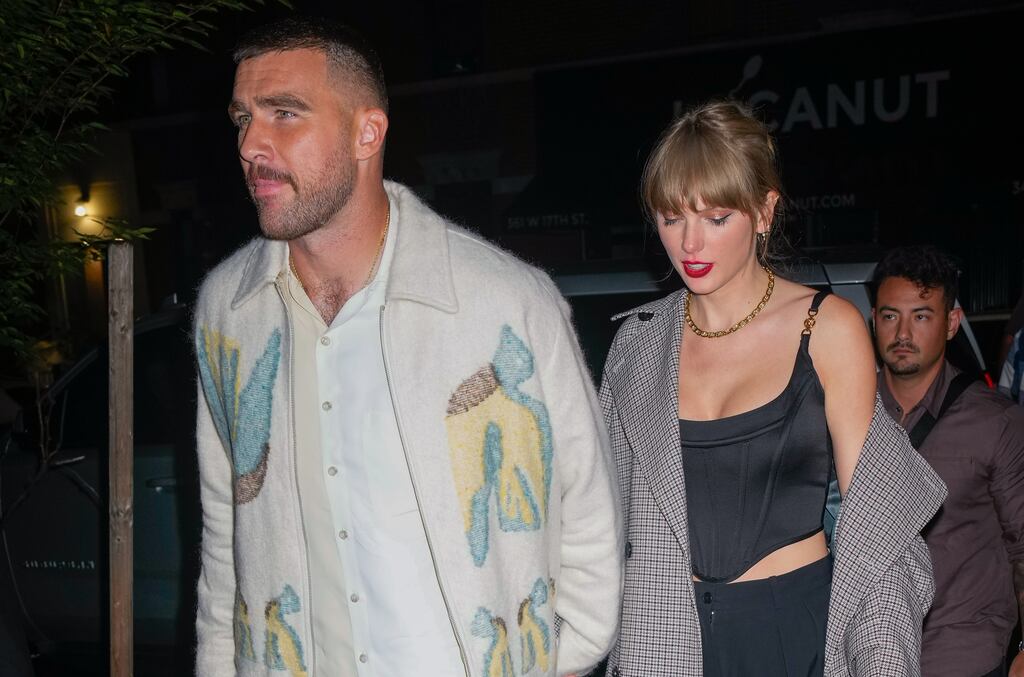 Celebrity couple: Coverage of the Travis Kelce and Taylor Swift relationship has enabled 'textbook rage bait'. Photograph: Mega/GC Images