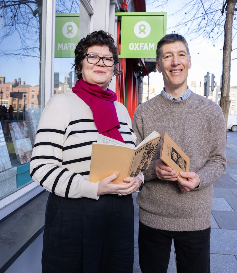 Ivan O'Brien with Oxfam Bookshop, Parliament Street, Dublin, manager Christine Kostick. Photograph: Paul Sherwood