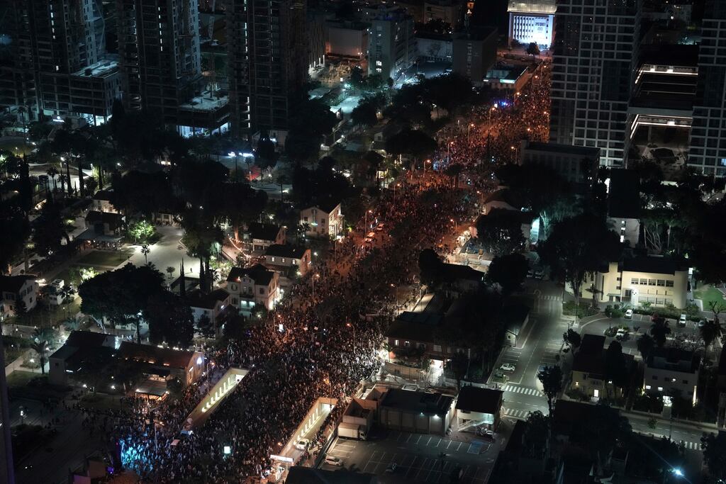 Israelis protest against Prime Minister Benjamin Netanyahu and his far-right government in Tel Aviv. Photograph: Oded Balilty/AP