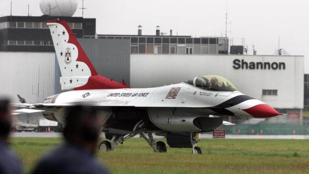 A US air force plane at Shannon Airport. A man was detained at the airport after absconding from his Heathrow flight, apparently in an attempt to search a US plane for weapons. File photograph: Eric Luke/The Irish Times