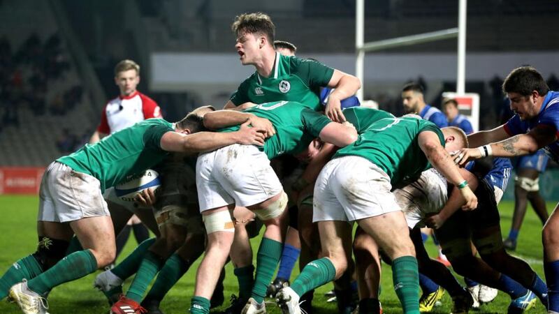 Ireland work a rolling maul in their defeat to France. Photograph: Bryan Keane/Inpho