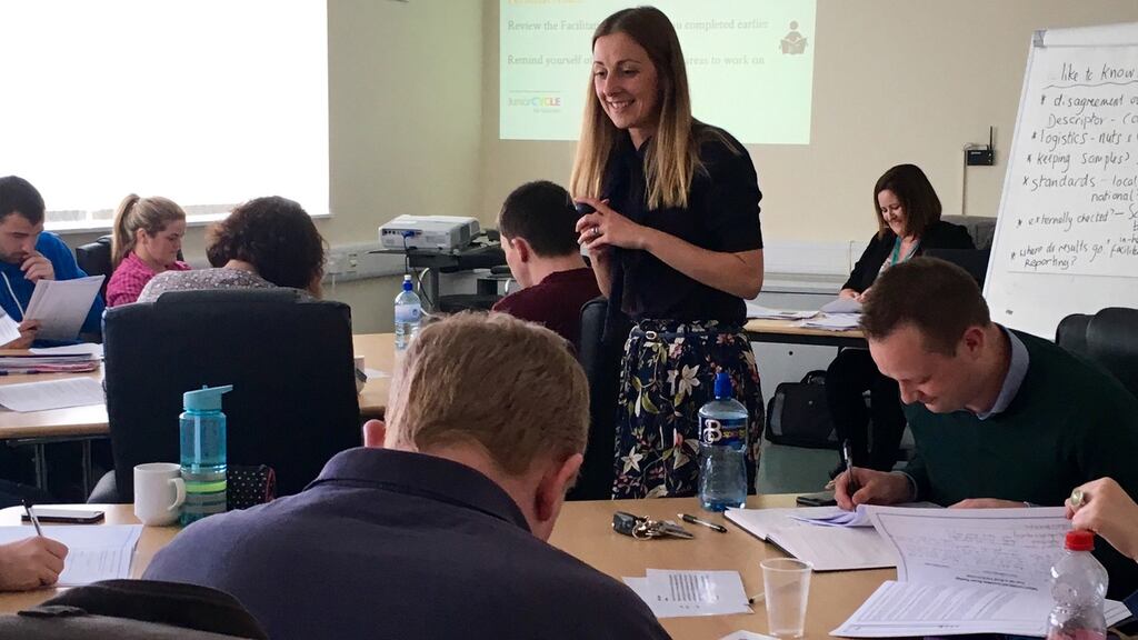 Gráinne Macken, a member of the Department of Education’s junior cycle training team, introducing English teachers to reforms in Navan, Co Meath