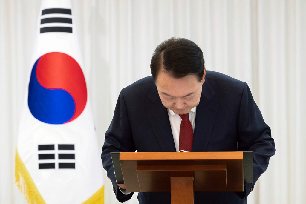 Yoon Suk Yeol is fighting claims he abused his power. Photograph: South Korean presidential office/Yonhap via AP