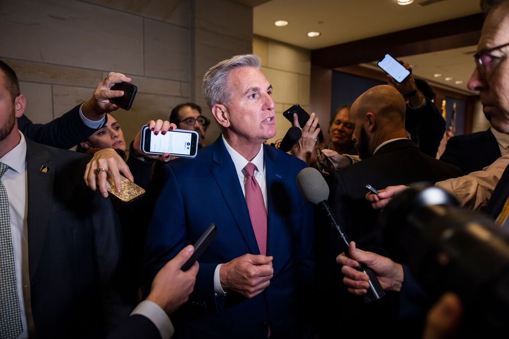 Republican House minority leader Kevin McCarthy walks to a meeting with the Republican caucus for a vote to choose house leadership in the US Capitol in Washington. Mr McCarthy was nominated for the position. Photograph: Jim Lo Scalzo/EPA