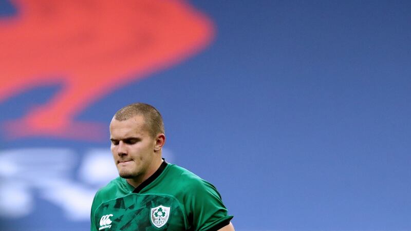 A dejected Jacob Stockdale after the defeat to France.  Photograph: James Crombie/Inpho