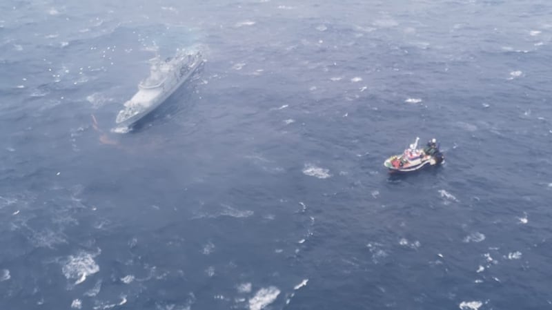 LE George Bernard Shaw towing Ellie Adhamh towards Bantry. Photograph: Irish Coast Guard