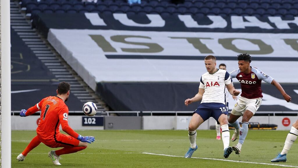 Ollie Watkins scores the winner for Aston Villa in their Premier League clash withg Tottenham Hotspur. Photo: Paul Childs/Reuters