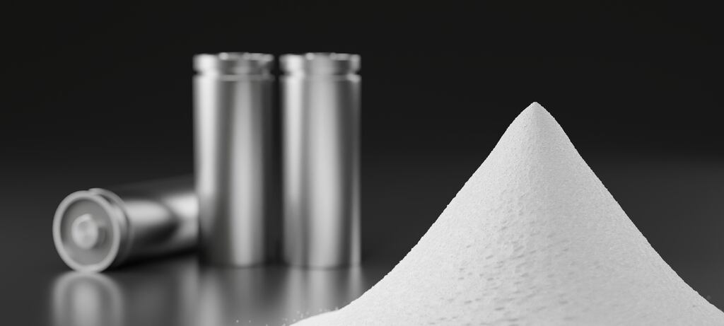 Pile of lithium-rich salt material from deposits for Li-Ion battery manufacturing in the electric vehicle industry.