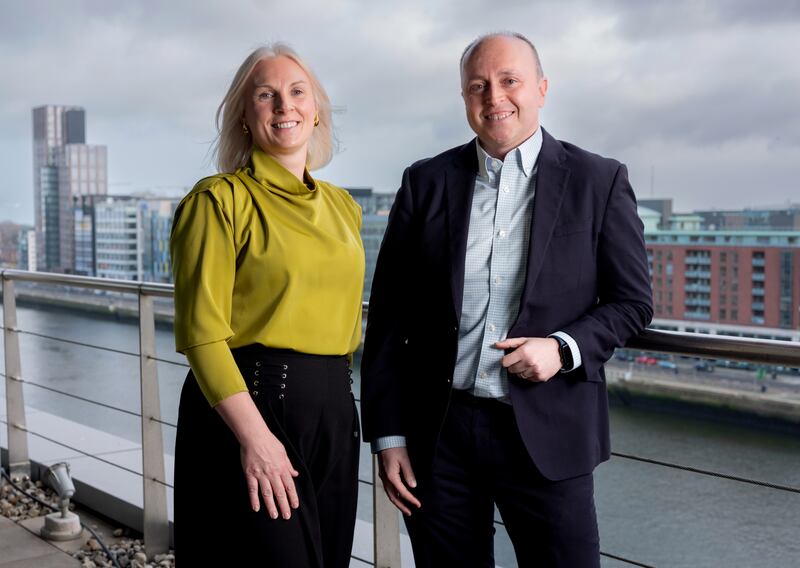 Karen Kiernan, transformation lead for tax and Harry Harrison, aprtner at PwC Ireland
photographed at the PWC office at One Spencer Dock in Dublin.