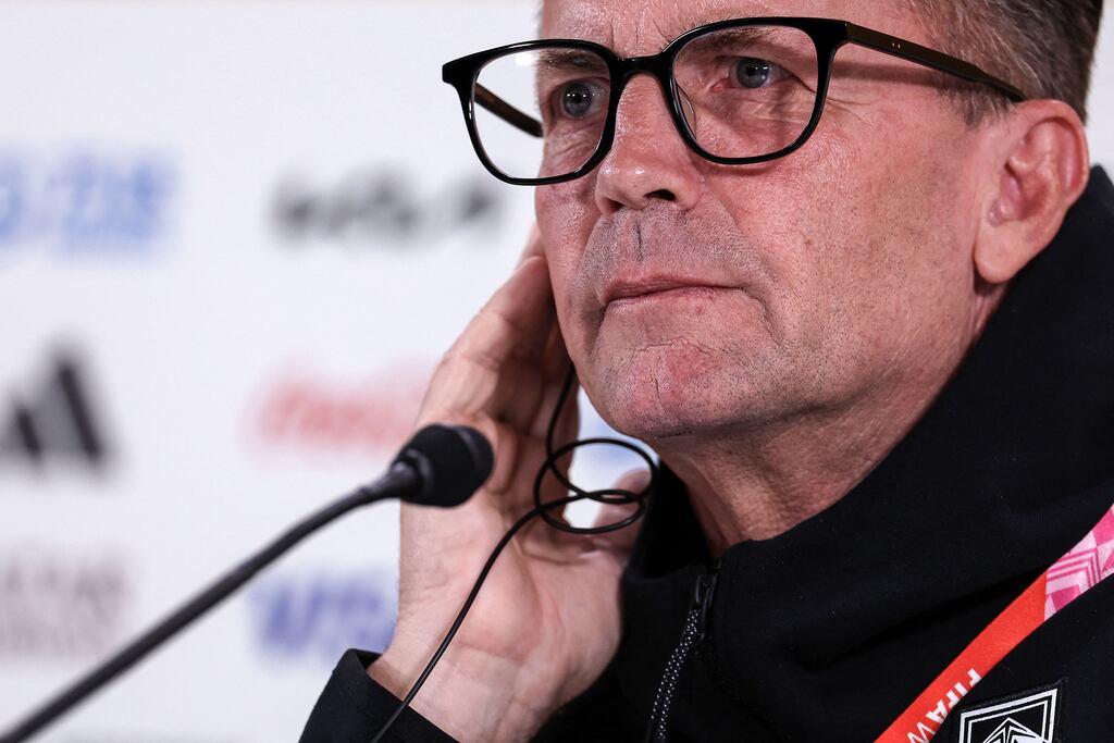 South Korea manager Colin Bell attends a press conference at Sydney Football Stadium ahead of the World Cup game against Colombia. Photograph: Franck Fife/AFP via Getty Images
