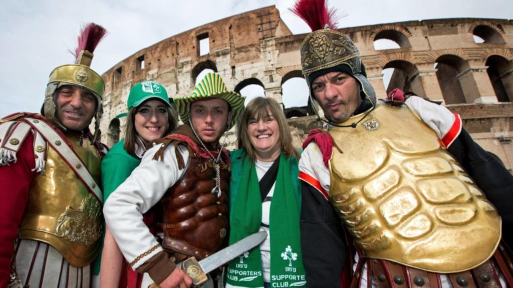 Daughter and mother, Ginnie and Liz Power from Maynooth, Co Kildare with Roman Gladiators. Photograph: Ryan Byrne/Inpho