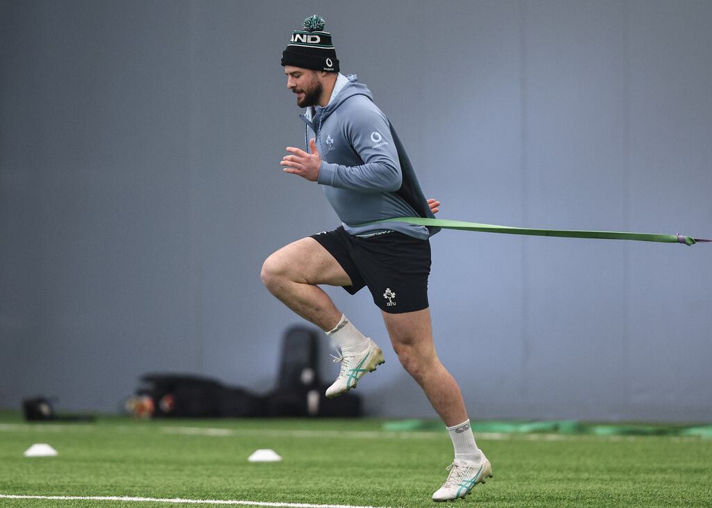 Robbie Henshaw in training with the Irish squad in Dublin on Tuesday. Photograph: Ben Brady/Inpho