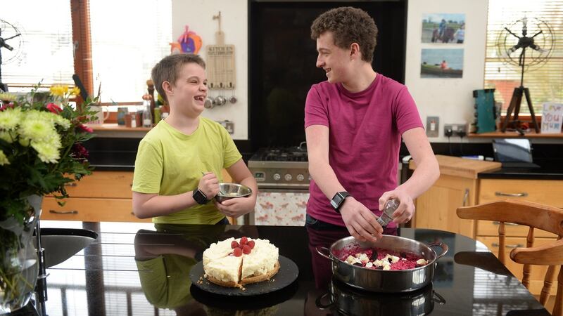 Stefan Bodie (12) and Christian Bodie (14) cooking at home in Dunboyne, Co Meath. Photograph: Dara MacDónaill/The Irish Times