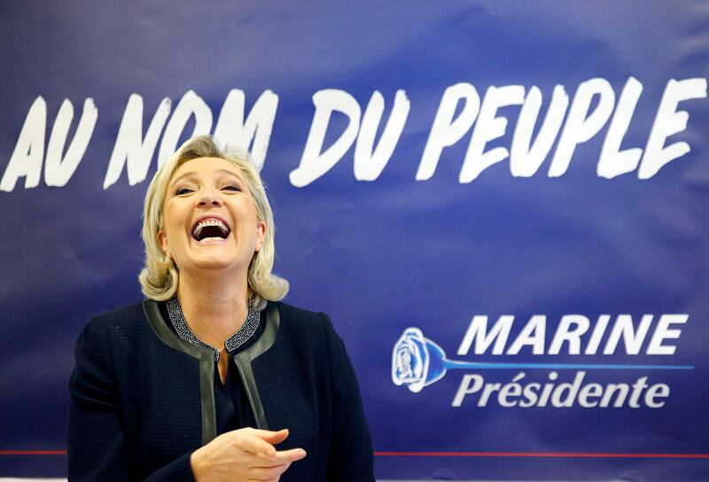 Marine Le Pen, leader of the far-right Rassemblement National and smiling cheshire cat for the ‘gilets juanes’, pictured during her run in the 2017 French presidential election campaign Photograph: Chesnot/Getty