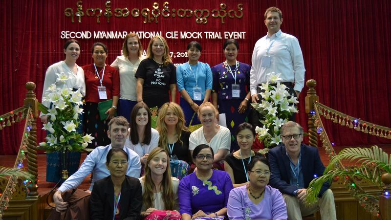 Irish lawyers at a mock trial where students discuss legal skills and ethical values