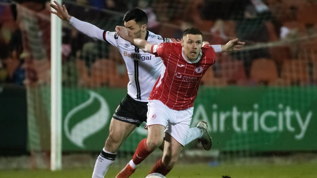 Sligo Rovers’ Garry Buckley is challenged by Dundalk’s Patrick Hoban during the SSE Airtricity League Premier Division match at the Showgrounds. Photograph: Evan Logan/Inpho