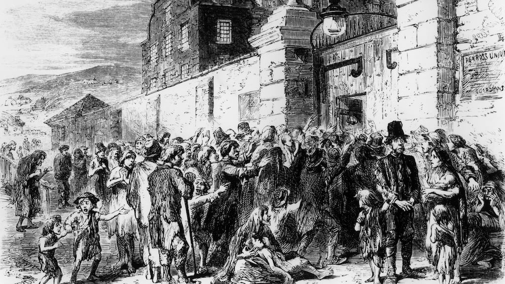 The Irish Famine: Scene at the Gate of the Workhouse, c.1846. Image: Getty Images