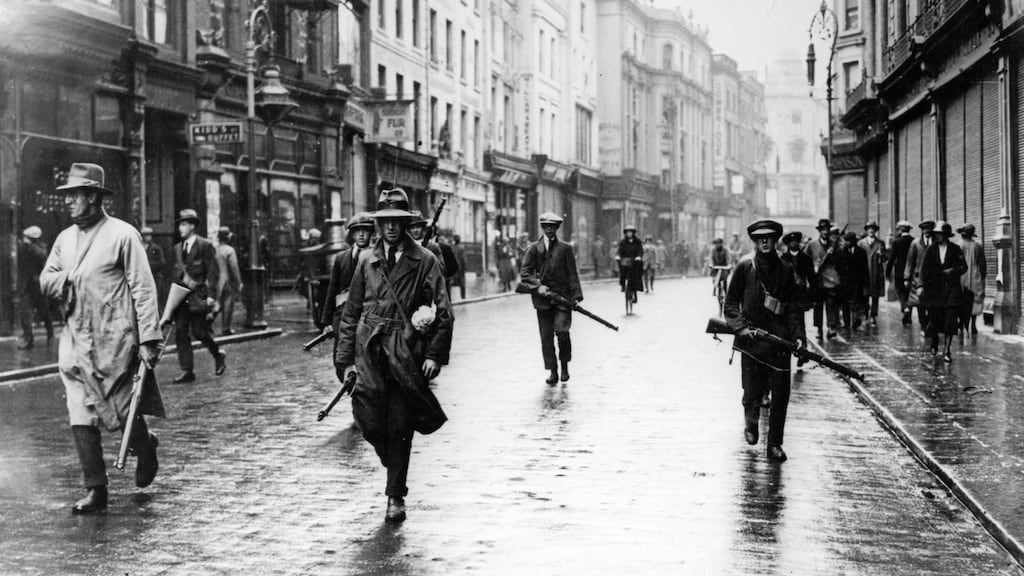 Armed anti-Treaty members of the Irish Republican Army on Grafton Street, Dublin during the Civil War. Photograph: Walshe/Getty Images