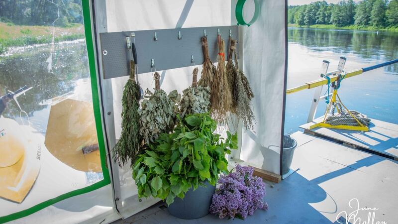 Our onboard sauna. The sides zip down to create a truly hot steam sauna