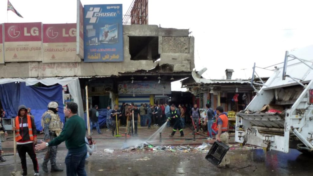 The scene after a suicide bomber detonated explosives inside a restaurant in Baghdad al-Jadida on February 7th, 2015. Photograph: ABAH ARAR/AFP/Getty Images
