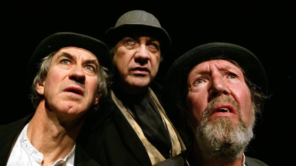 Barry McGovern as Vladimir, Alan Stanford as Pozzo and Johnny Murphy as Estragon in rehearsal of Waiting for Godot. Photograph: Marc O’Sullivan