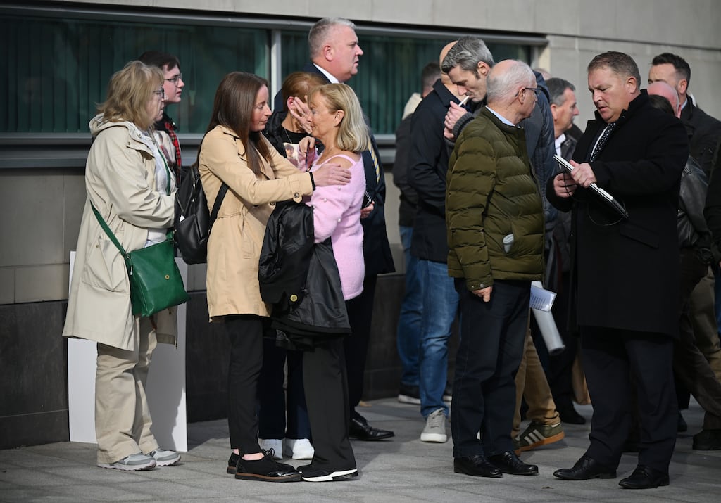 Relatives and supporters of the victims  outside court in Belfast on Thursday after the not guilty verdict in the trial of Soldier F. (Photo by Charles McQuillan/Getty Images)