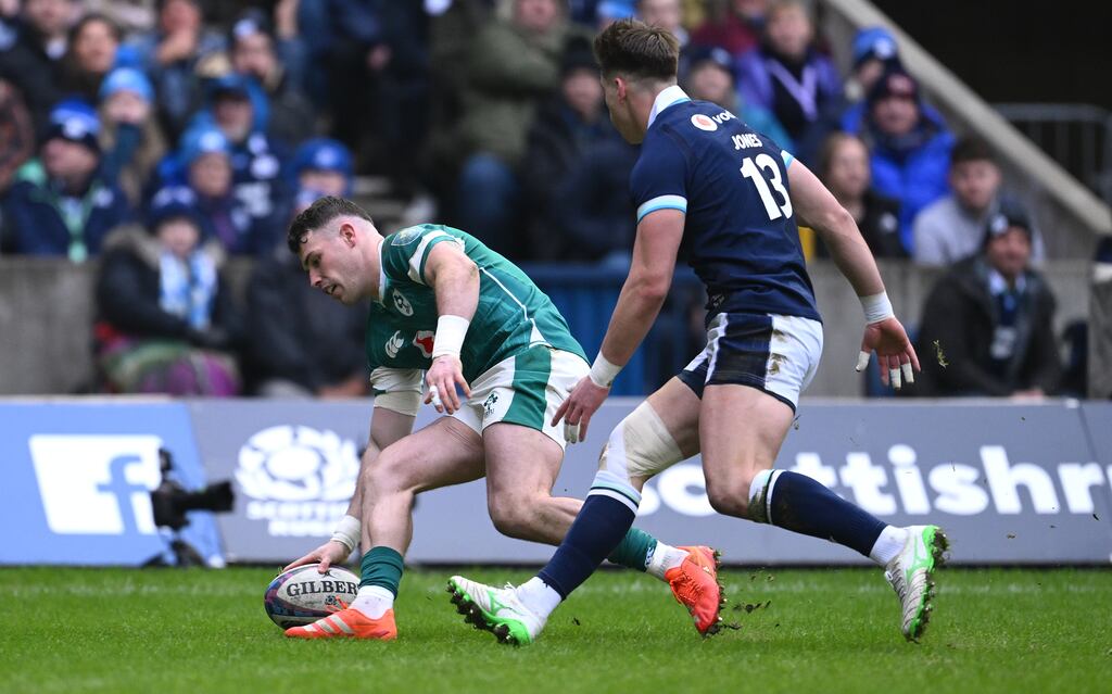 Calvin Nash scoring Ireland's first try against Scotland last Sunday. Photograph: Stu Forster/Getty Images).