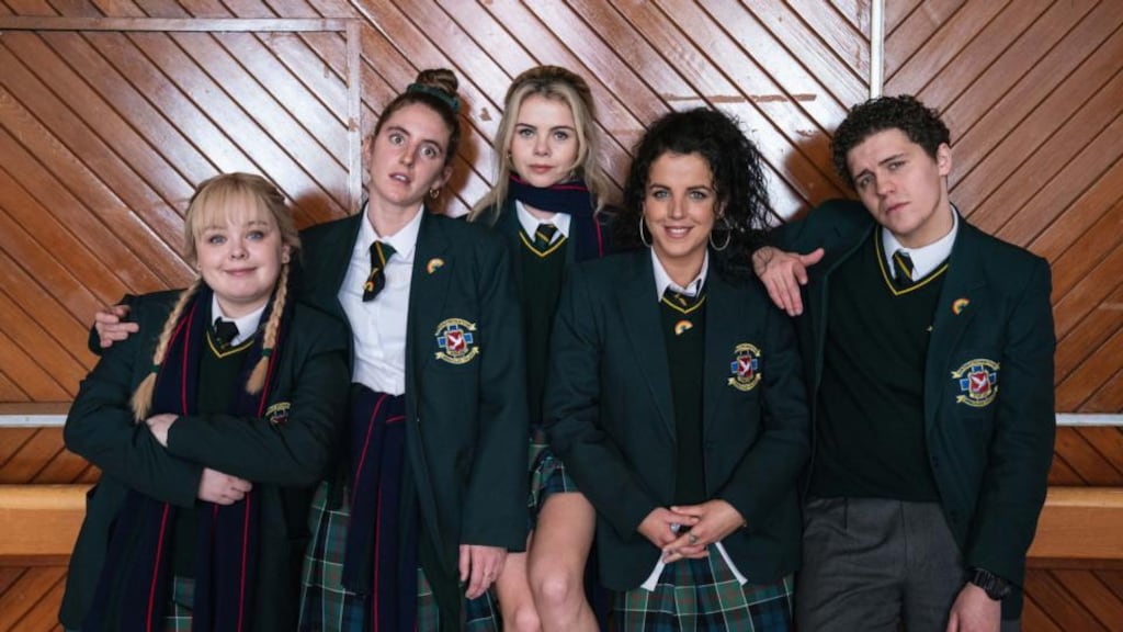 Erin and the gang are staging their own mini Stars in their Eyes concert in this week’s episode of Derry Girls. Photograph: Peter Marley