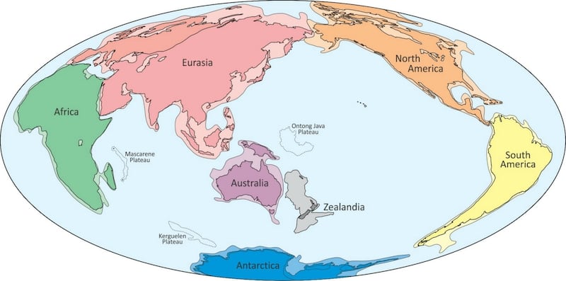 Zealandia shown on a map of world continents. Photograph: GNS Science
