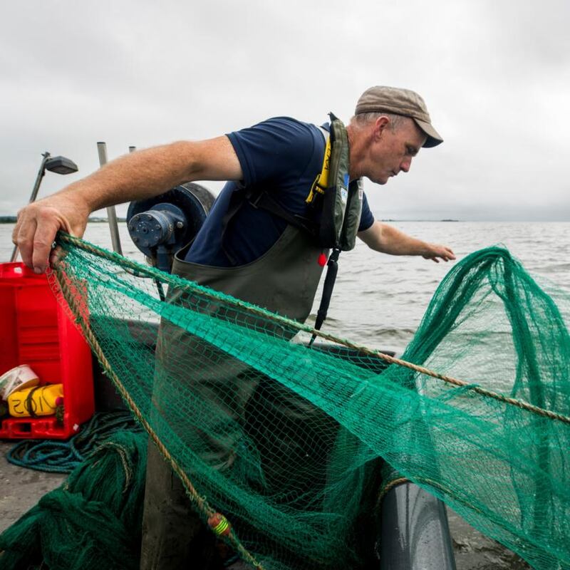 Gary McErlain throws out nets on Lough Neagh. Photograph: Liam McBurney