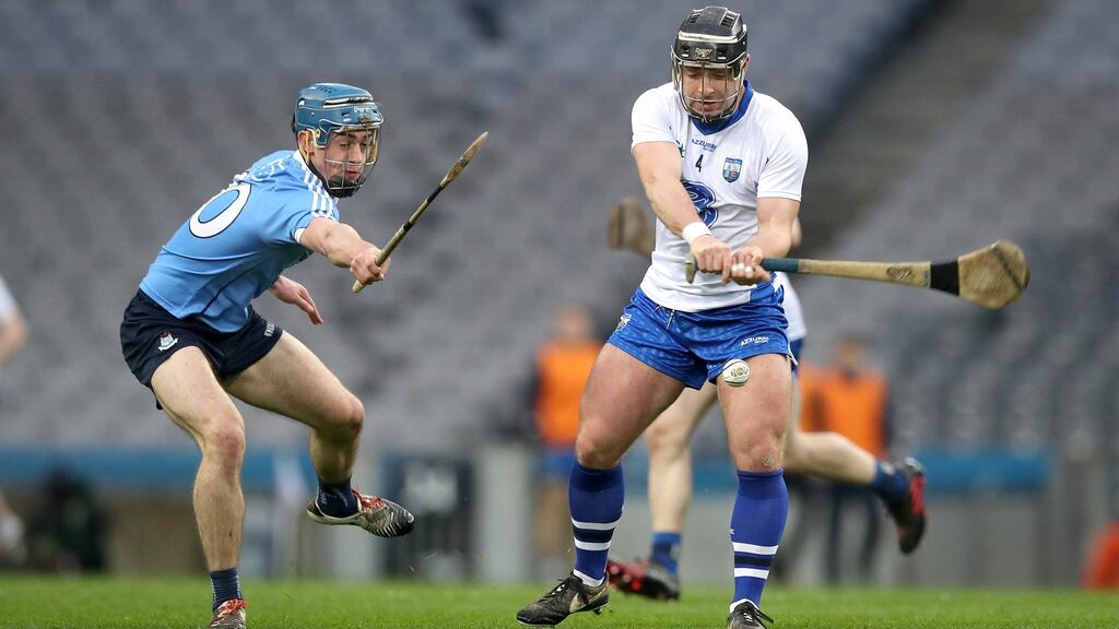 Dublin’s Rian McBride and Noel Connors of Waterford during their Allianz League clash at Croke Park. Photo: Ryan Byrne/Inpho