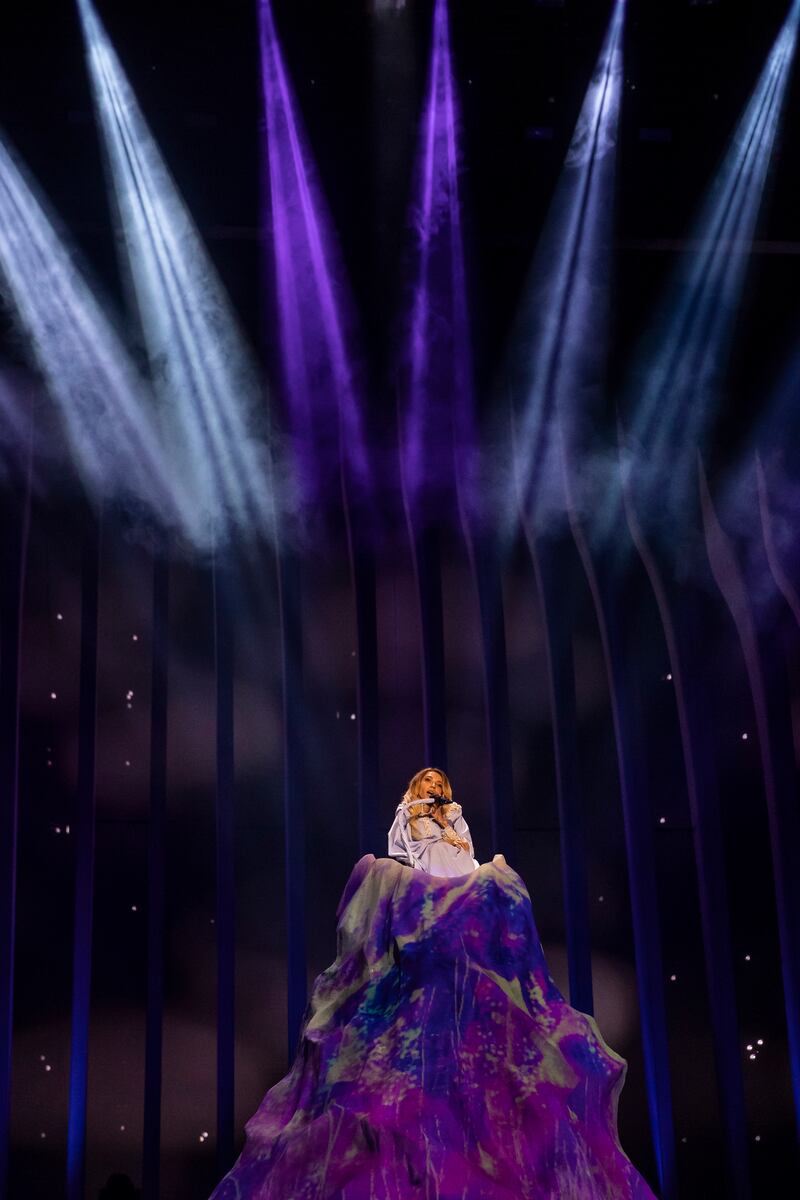 Yuliya Samoylova at Eurovision 2018, the year after she was barred from performing in Kyiv. Photograph: Carlos Rodrigues/Getty