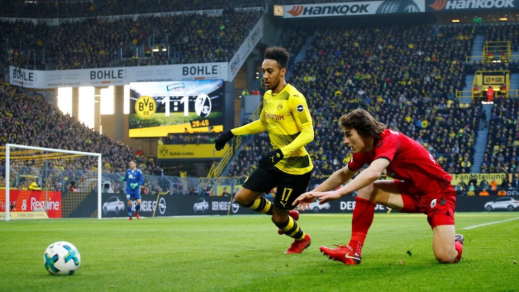 Arsenal have agreed a fee for Borussia Dortmund’s Pierre-Emerick Aubameyang. Photograph: Leon Kuegeler/Reuters