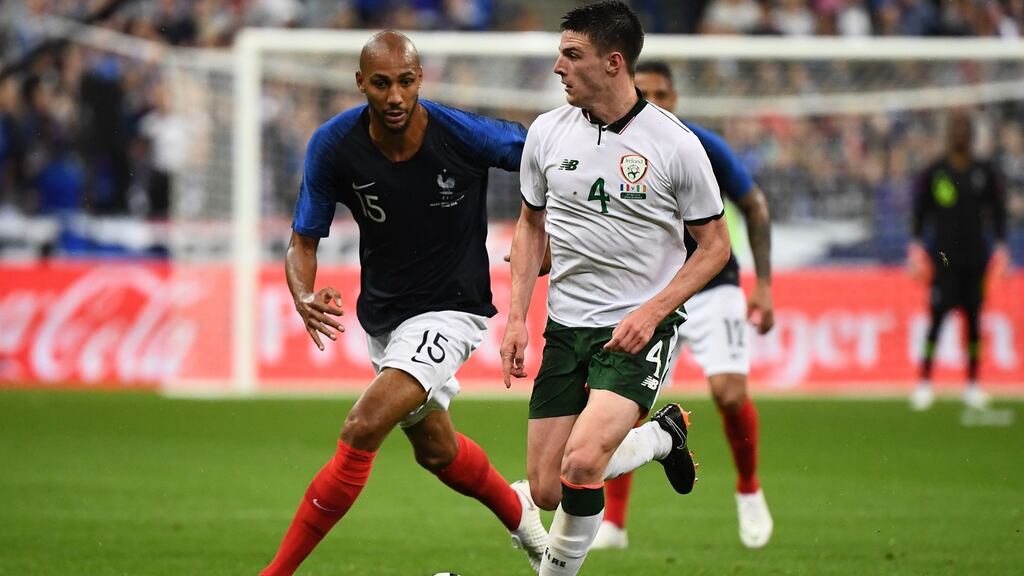 Declan Rice during a friendly match between Ireland and France at the Stade de France. Photograph: Getty Images