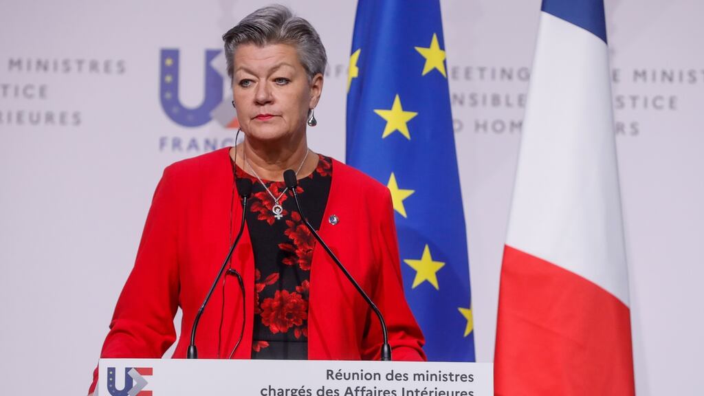 EU’s commissioner for home affairs, Ylva Johansson, will also meet Minister for Justice Helen McEntee while in Ireland. Photograph: Stephanie LeCocq/ EPA